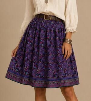 Vintage Oscar de la Renta Flare Skirt Womens Size 12 Purple Boho Floral Teacher